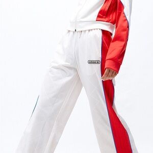 Adidas Red and White Track Suit with Blue Accents sz L